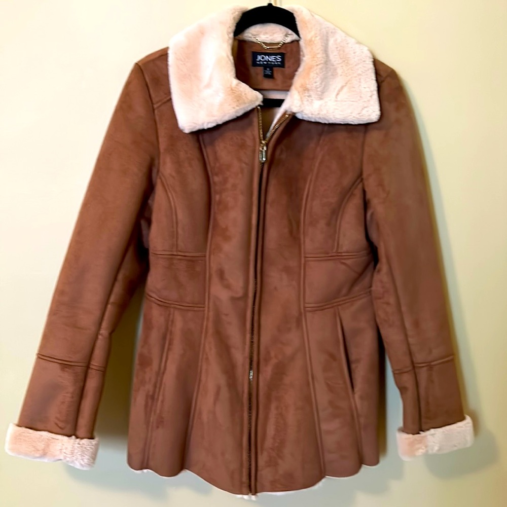 JONES NEW YORK Zip-Front Faux Shearling Coat Size S